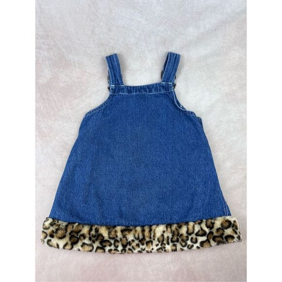 Vintage Y2K Girls 2T Cheetah Print Teddy Bear Jumper Denim Dress - Picture 5 of 6